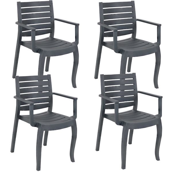 Sunnydaze Decor Set of 4 Grey Stackable Plastic Stationary Dining Chair with Grey Slat Seat