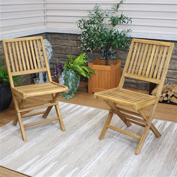 Sunnydaze Decor Brown Wood Stationary Dining Chair with Brown Slat Seat - Set of 2