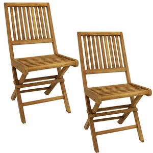 Sunnydaze Decor Brown Wood Stationary Dining Chair with Brown Slat Seat - Set of 2