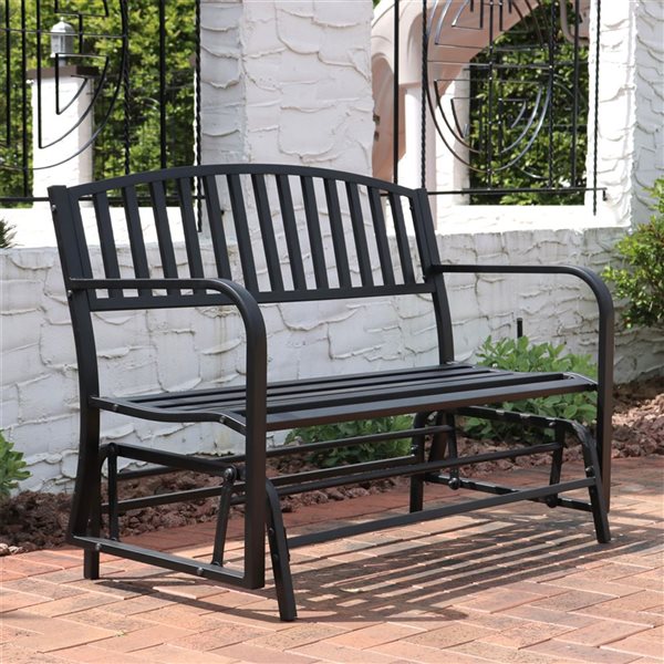 Sunnydaze Decor Black Metal Rocker Rocking Chair with Black Slat Seat