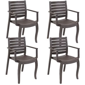 Sunnydaze Decor Set of 4 Brown Stackable Plastic Stationary Dining Chair with Brown Slat Seat