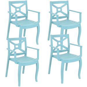 Sunnydaze Decor Set of 4 Blue Stackable Plastic Stationary Dining Chair with Blue Solid Seat