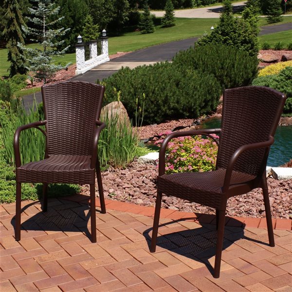 Sunnydaze Decor Wenge Stackable Plastic Stationary Dining Chair with Brown Solid Seat - Set of 2