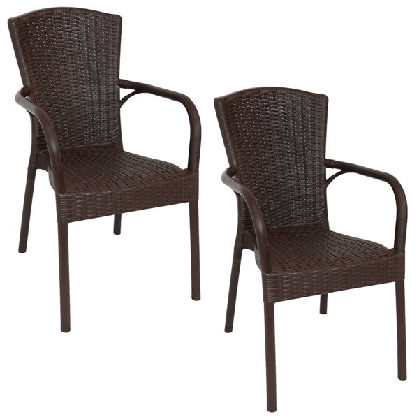 Sunnydaze Decor Wenge Stackable Plastic Stationary Dining Chair with Brown Solid Seat - Set of 2