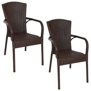 Sunnydaze Decor Wenge Stackable Plastic Stationary Dining Chair with Brown Solid Seat - Set of 2