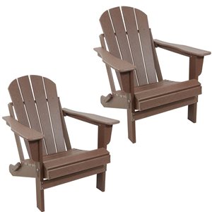 Sunnydaze Decor Brown Plastic Stationary Adirondack Chair with Brown Slat Seat - Set of 2