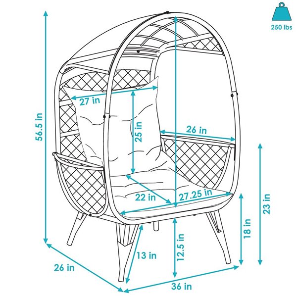 Sunnydaze Decor Grey Metal Stationary Conversation Chair with Grey Cushioned Seat