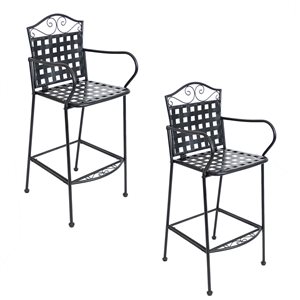 Sunnydaze Decor Black Metal Stationary Bar Stool Chair with Black Woven Seat - Set of 2