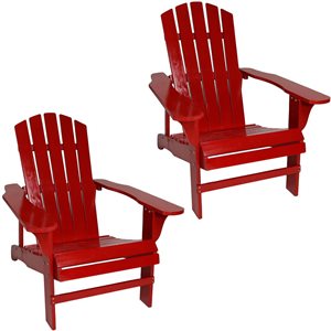 Sunnydaze Decor Red Wood Stationary Adirondack Chair with Red Slat Seat - Set of 2