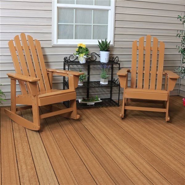 Sunnydaze Decor Brown Wood Rocker Adirondack Chair with Brown Slat Seat - Set of 2