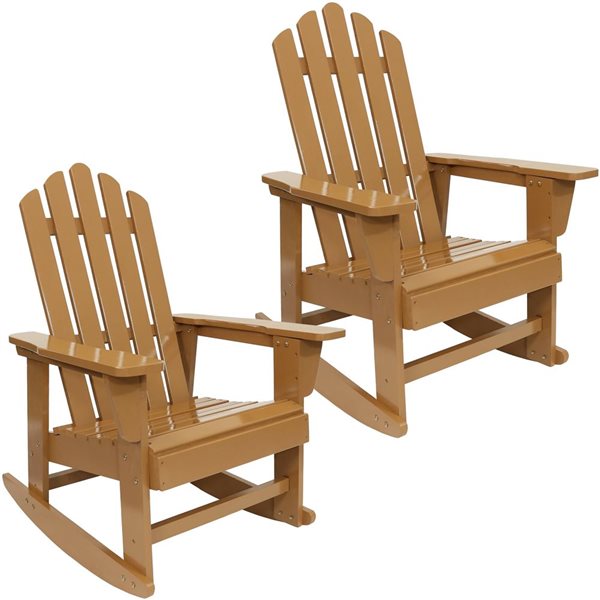 Sunnydaze Decor Brown Wood Rocker Adirondack Chair with Brown Slat Seat - Set of 2