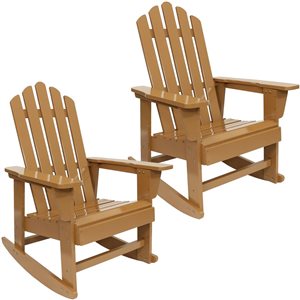 Sunnydaze Decor Brown Wood Rocker Adirondack Chair with Brown Slat Seat - Set of 2