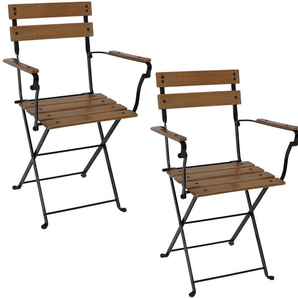 Sunnydaze Decor Black Metal Stationary Dining Chair with Brown Slat Seat - Set of 2