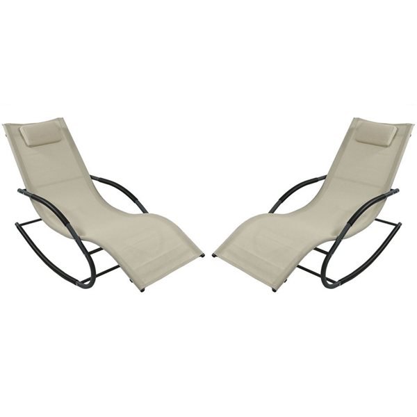 Sunnydaze Decor Black Metal C-spring Chaise Lounge Chair with Brown Mesh Seat - Set of 2