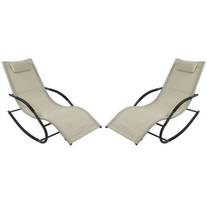 Sunnydaze Decor Black Metal C-spring Chaise Lounge Chair with Brown Mesh Seat - Set of 2