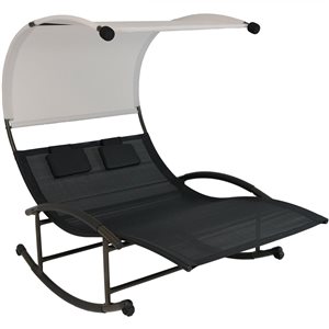 Sunnydaze Decor Black Metal Rocker Chaise Lounge Chair with Black Mesh Seat