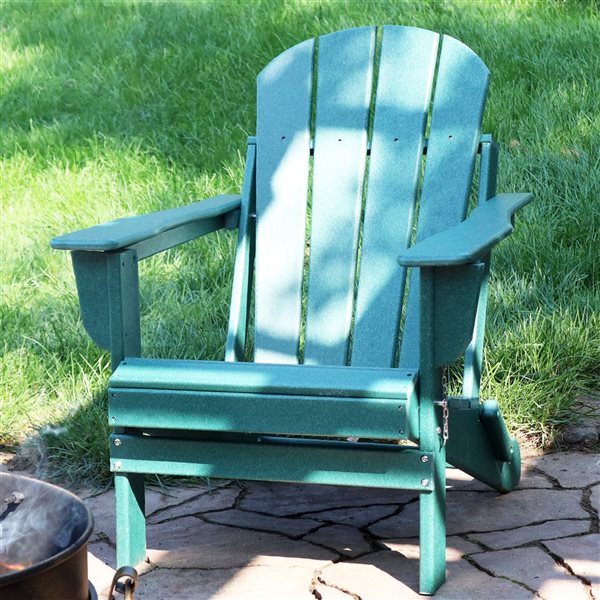 Sunnydaze Decor Green Plastic Stationary Adirondack Chair with Green Slat Seat