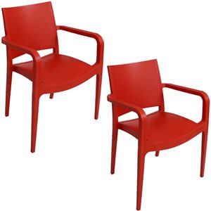 Sunnydaze Decor Red Stackable Plastic Stationary Dining Chair with Red Solid Seat - Set of 2