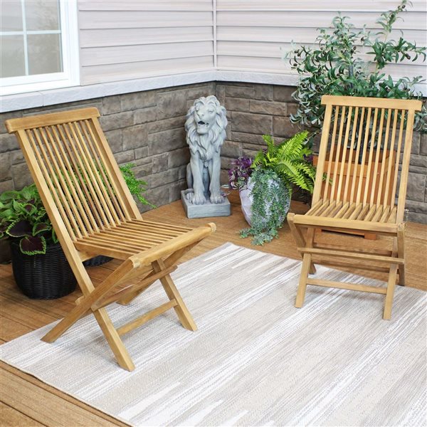 Sunnydaze Decor Brown Wood Conversation Chair with Brown Slat Seat - Set of 2