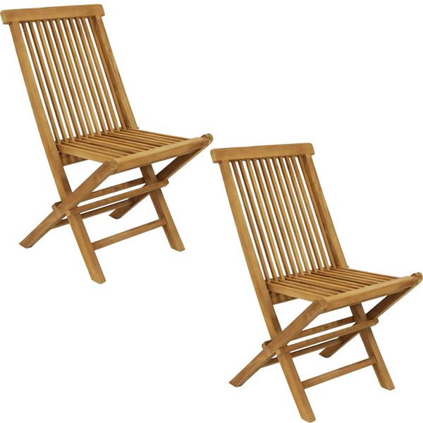 Sunnydaze Decor Brown Wood Conversation Chair with Brown Slat Seat - Set of 2