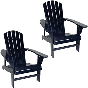 Sunnydaze Decor Blue Wood Stationary Adirondack Chair with Blue Slat Seat - Set of 2