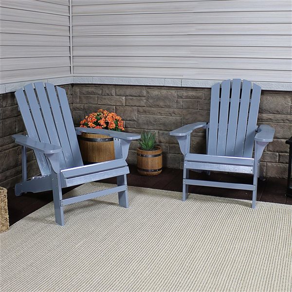 Sunnydaze Decor Grey Wood Stationary Adirondack Chair with Green Slat Seat - Set of 2