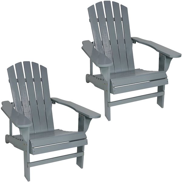 Sunnydaze Decor Grey Wood Stationary Adirondack Chair with Green Slat Seat - Set of 2