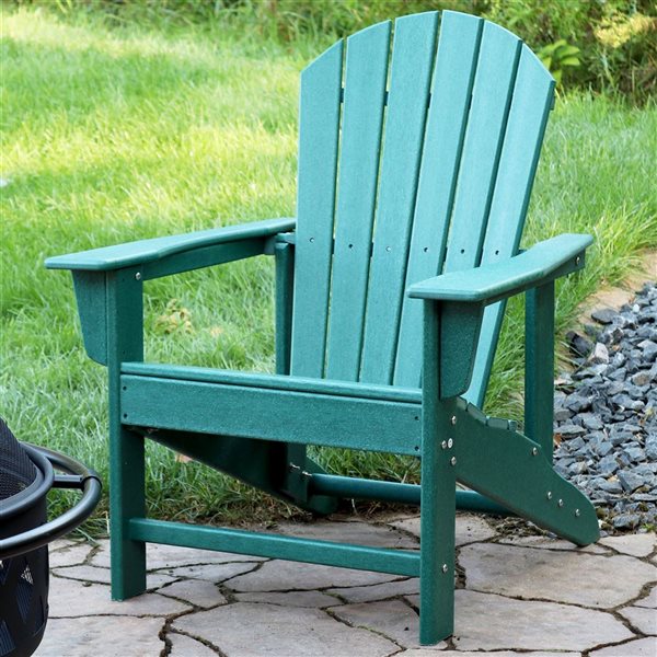 Sunnydaze Decor Green Plastic Adirondack Chair with Green Slat Seat