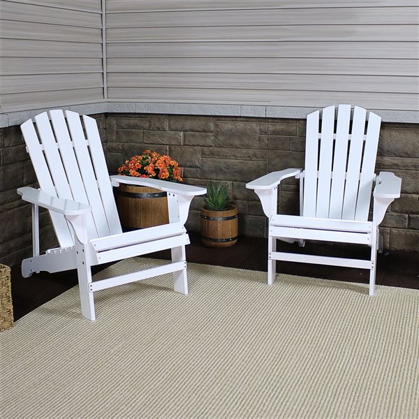 Sunnydaze Decor White Wood Stationary Adirondack Chair with White Slat Seat - Set of 2