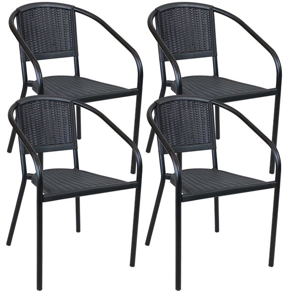 Sunnydaze Decor Set of 4 Black Stackable Metal Stationary Dining Chair with Black Woven Seat