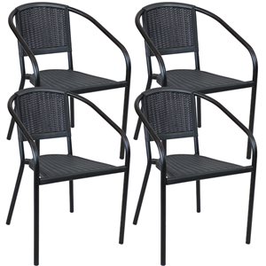 Sunnydaze Decor Set of 4 Black Stackable Metal Stationary Dining Chair with Black Woven Seat