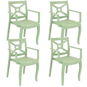 Sunnydaze Decor Set of 4 Green Stackable Plastic Stationary Dining Chair with Green Solid Seat