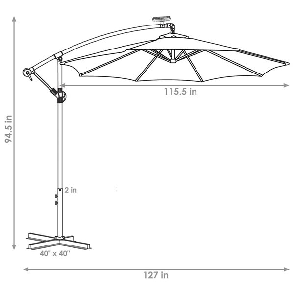 Sunnydaze Offset Patio Umbrella with Solar LED Lights Cherry 9-ft