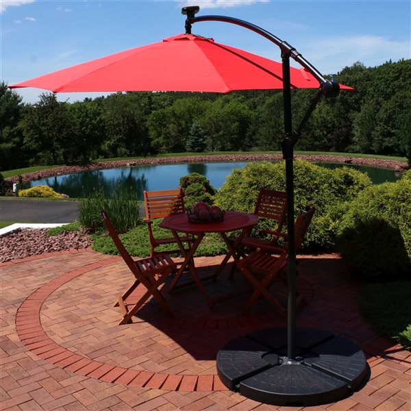 Sunnydaze Offset Patio Umbrella with Solar LED Lights Cherry 9-ft