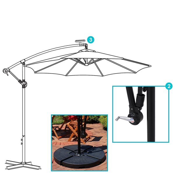 Sunnydaze Offset Patio Umbrella with Solar LED Lights Cherry 9-ft