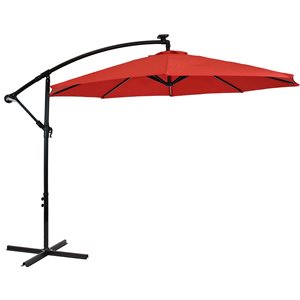 Sunnydaze Offset Patio Umbrella with Solar LED Lights Cherry 9-ft