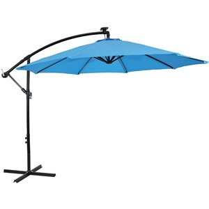 Sunnydaze Offset Patio Umbrella with Solar LED Lights Azure 9-ft