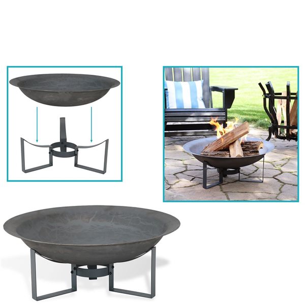 Sunnydaze Modern Rustic Cast Iron Fire Pit Bowl with Stand 24-in