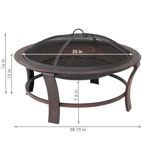 Sunnydaze Steel Elevated Outdoor Fire Pit Bowl with Spark Screen 29-in