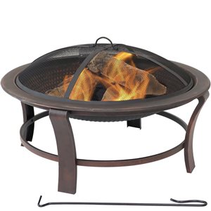 Sunnydaze Steel Elevated Outdoor Fire Pit Bowl with Spark Screen 29-in