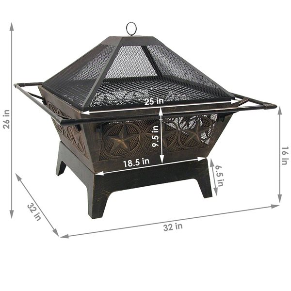 Sunnydaze Northern Galaxy Square Fire Pit with Cooking Grate 32-in