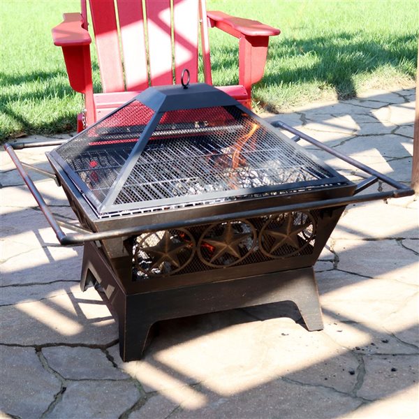 Sunnydaze Northern Galaxy Square Fire Pit with Cooking Grate 32-in