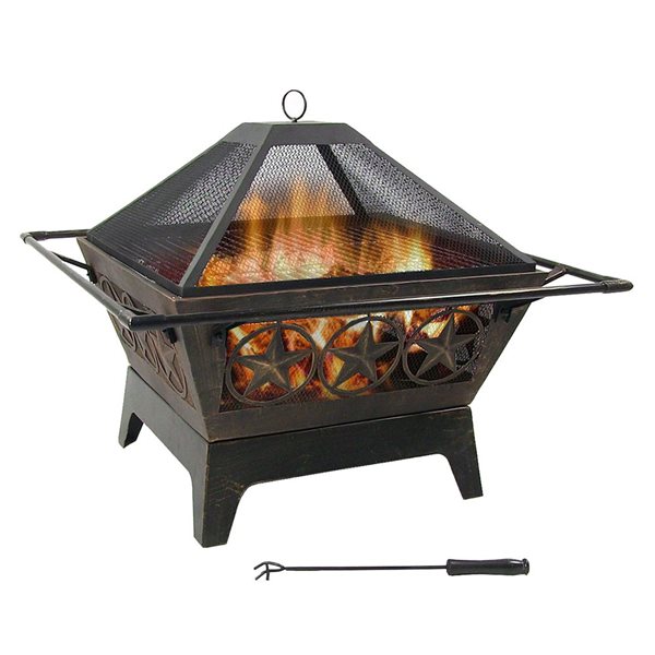 Sunnydaze Northern Galaxy Square Fire Pit with Cooking Grate 32-in