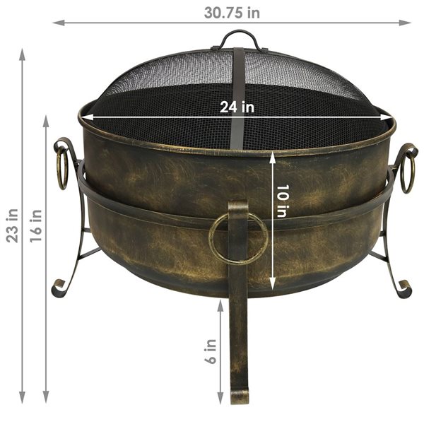 Sunnydaze Steel Cauldron Fire Pit with Spark Screen 24-in