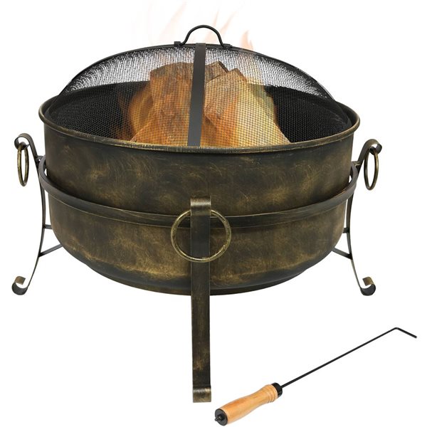 Sunnydaze Steel Cauldron Fire Pit with Spark Screen 24-in