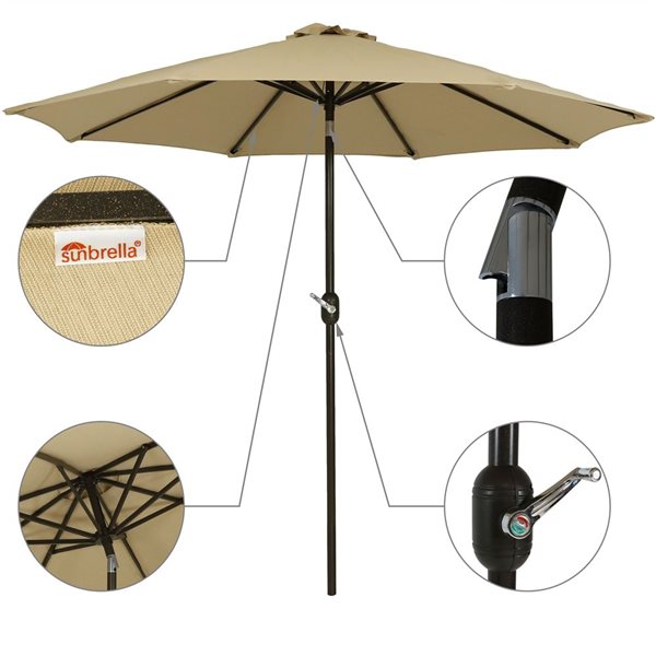 Sunnydaze Aluminum Sunbrella Patio Umbrella - Beige - 9-ft