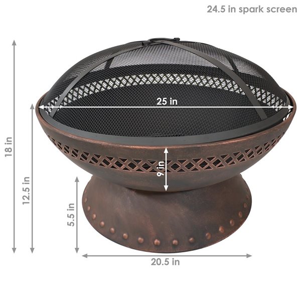 Sunnydaze Chalice Steel Fire Pit with Spark Screen Copper Finish 25-in