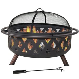 Sunnydaze Black Crossweave Wood Burning Fire Pit 36-in