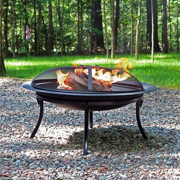 Sunnydaze Folding Fire Pit with Carrying Case & Spark Screen 29-in