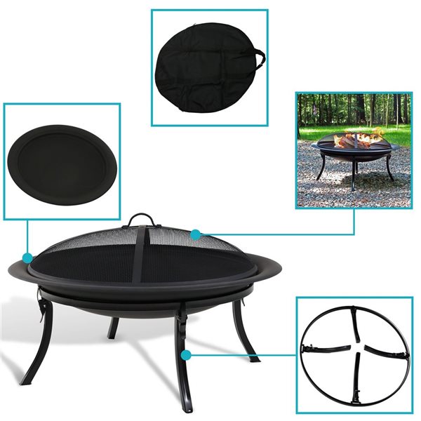 Sunnydaze Folding Fire Pit with Carrying Case & Spark Screen 29-in